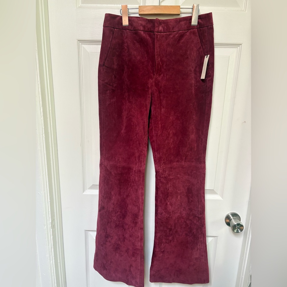 Anthropologie Wine Red Suede Flared Pants